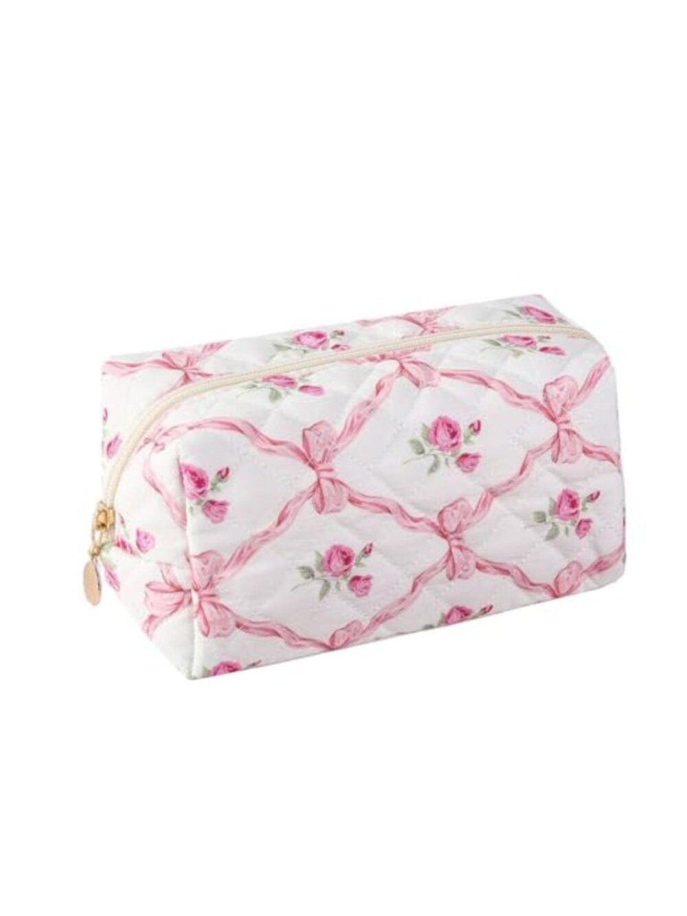 Quilted Cotton Cosmetic Pouch Large Floral Makeup Bag Travel Toiletry Organizer